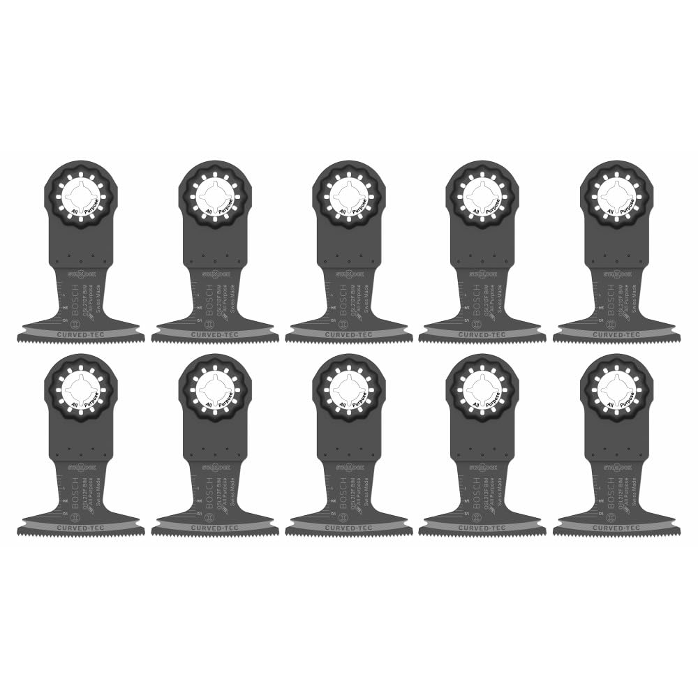 BOSCH OSL212F-10 Paquete de 10 unidades de 2-1/2 pulgadas. Starlock - Cuchillas multiherramientas oscilantes multiusos, bimetálicas, para aplicaciones en madera, madera con clavos, paneles de yeso - 2-1 - 2" Width - Paquete de diez