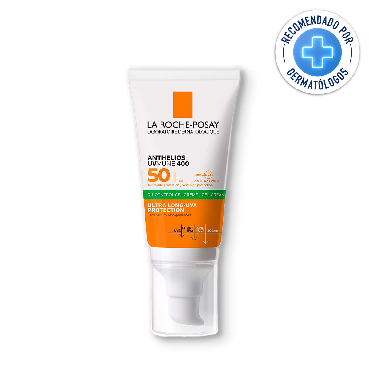 La Roche-Posay Anthelios Oil Control Toque Seco FPS 50+, Protector Solar Facial en Gel-Crema para Piel Grasa y Sensible, Matificante, Anti-Brillo, Sin Color, 50 ml
