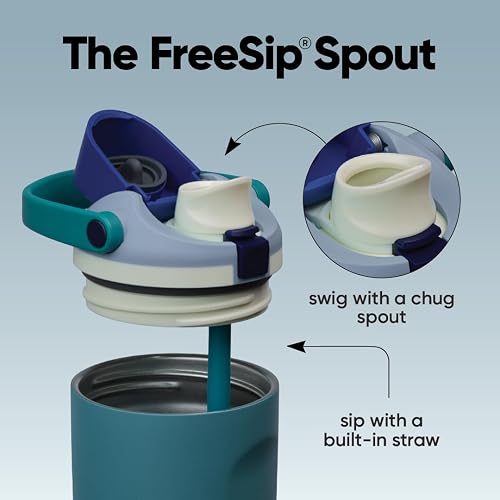 Owala FreeSip Sway - Botella de agua de acero inoxidable con boquilla bidireccional, popote integrado y mango de cubeta, hecha para viajes, escuela y deportes, 40 onzas, sin BPA, a prueba de fugas
