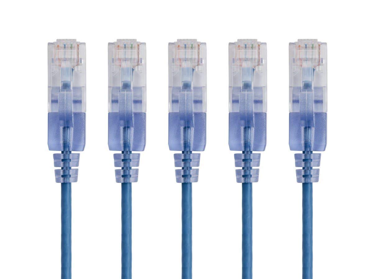 Monoprice SlimRun Cable de Conexión Ethernet Cat6A, 10 Gbit/s - Azul - 0.5 Feet - Paquete de 5