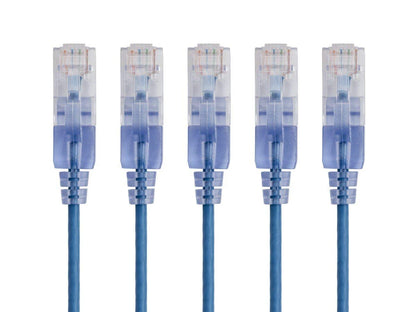 Monoprice SlimRun Cable de Conexión Ethernet Cat6A, 10 Gbit/s - Azul - 0.5 Feet - Paquete de 5