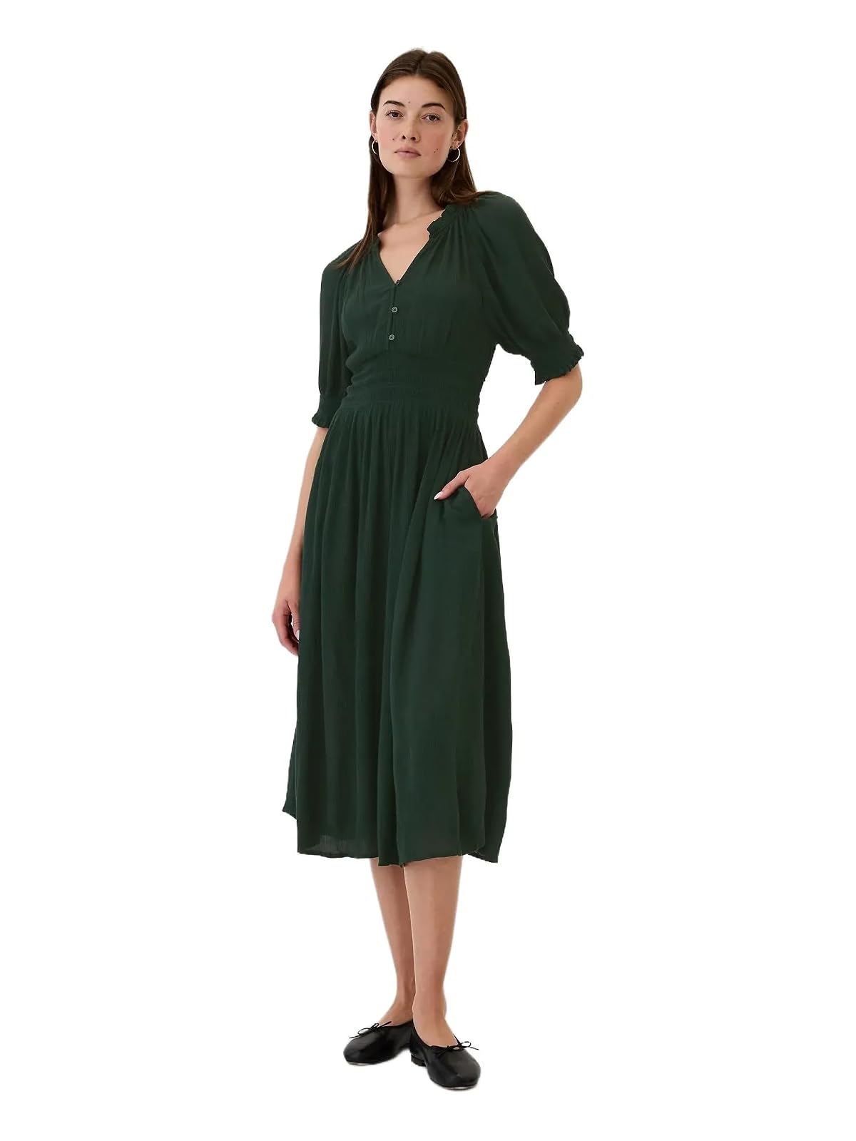 GAP Short Sleeve Splitneck Midi Dress Vestido Mujer