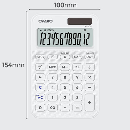 Casio Calculadora de Escritorio MS-20YC-WE, Color Blanco, 12 Dígitos