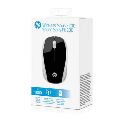 HP Mouse inalámbrico 200, 2.4 GHz, Conectividad 10 MTS, Pilas AAA, Windows, Mac OS, Chrome OS, Plata Claro, 2HU84AA