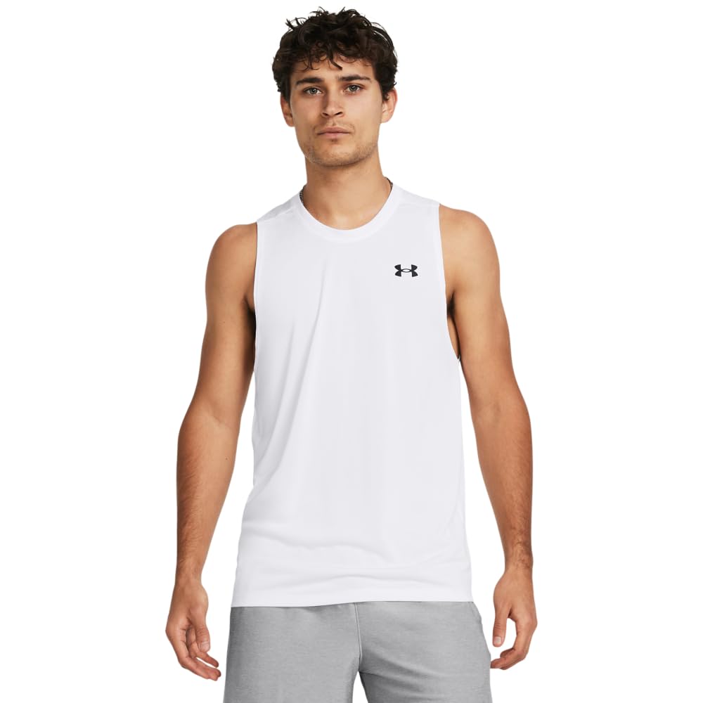 Under Armour Playera sin Mangas Tech Playera para Hombre - (100) Blanco - Negro - 4X-Large Tall