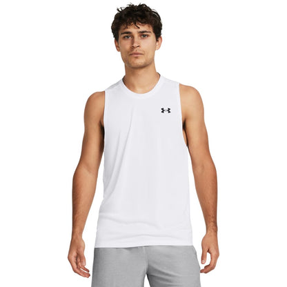 Under Armour Playera sin Mangas Tech Playera para Hombre - (100) Blanco - Negro - 4X-Large Tall