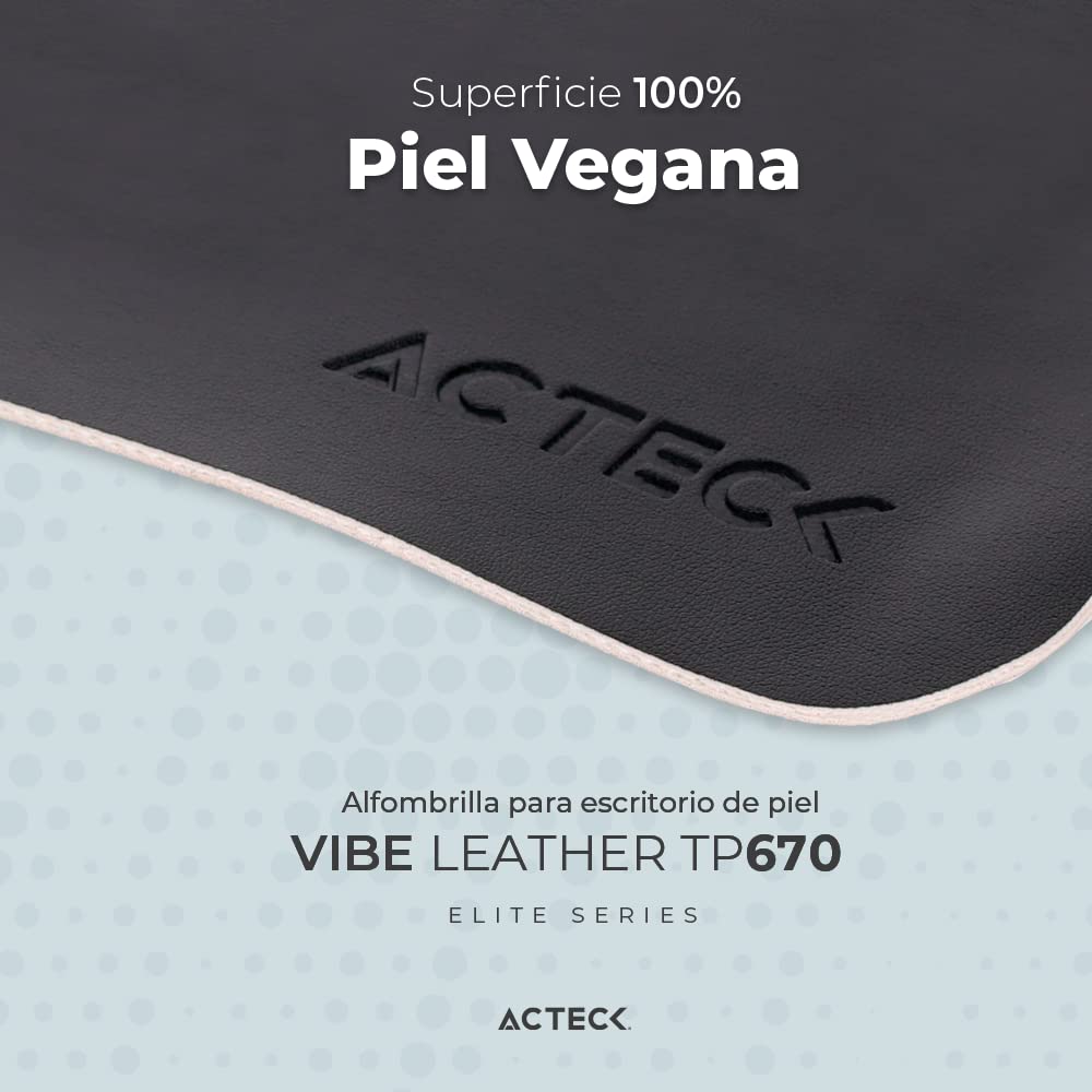 Acteck Tapete para Escritorio Vibe Leather TP670 / Doble Cara Acabado de Piel Sintetica 100% Vegana + 90x40cm Grafito + Gris Claro Elite Series