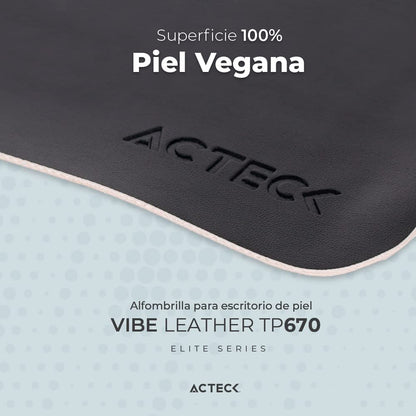 Acteck Tapete para Escritorio Vibe Leather TP670 / Doble Cara Acabado de Piel Sintetica 100% Vegana + 90x40cm Grafito + Gris Claro Elite Series