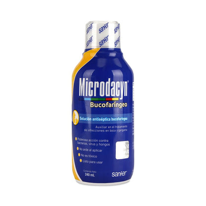Microdacyn Bucofaríngeo Antiséptico Bucal Enjuague Gargarismos Sin Alcohol | Enjuague y gargarismos para boca y garganta, alivia gingivitis, amigdalitis y candidiasis, sin alcohol, 240Ml