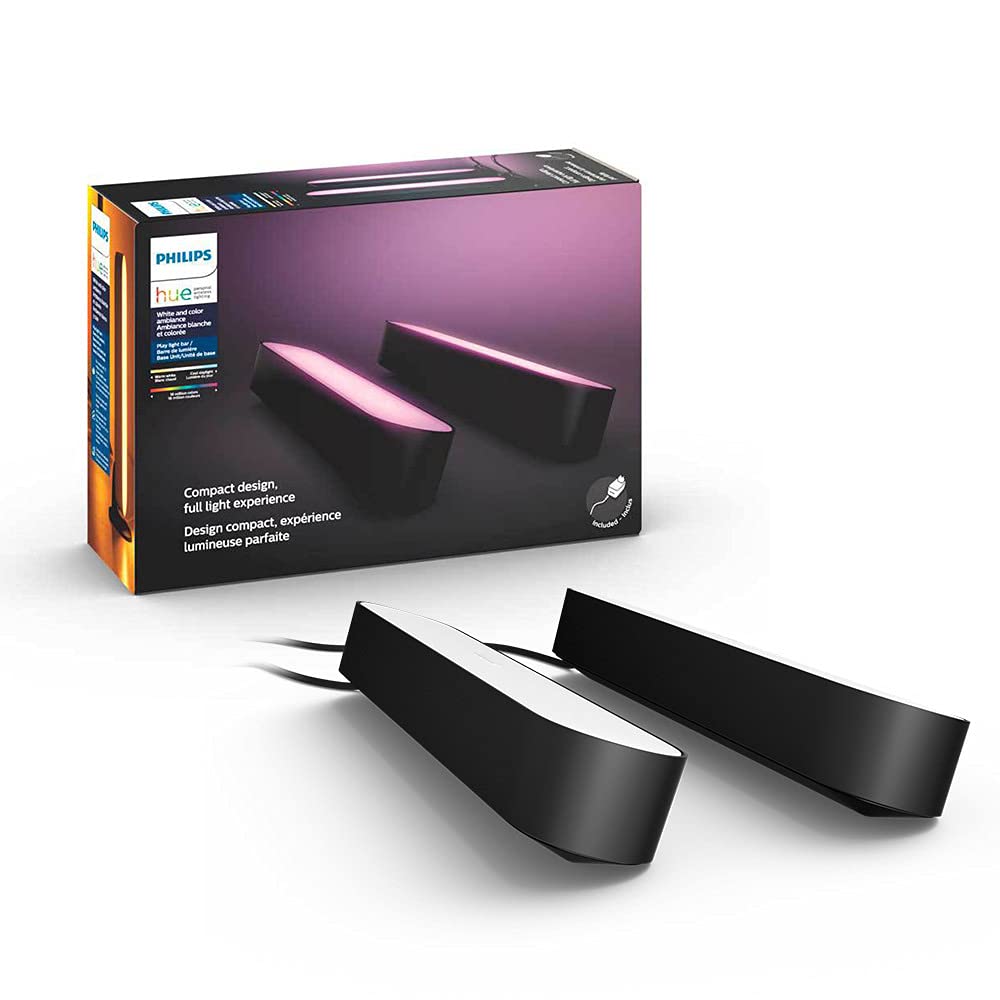 Philips Hue 78202/30/U7 Play White & Color Ambiance Paquete doble de barra de luz + Extensión Tira de Luz Interior White & Color Ambiance 1m Versión Lightstrip Plus V4 con Bluetooth y Zigbee