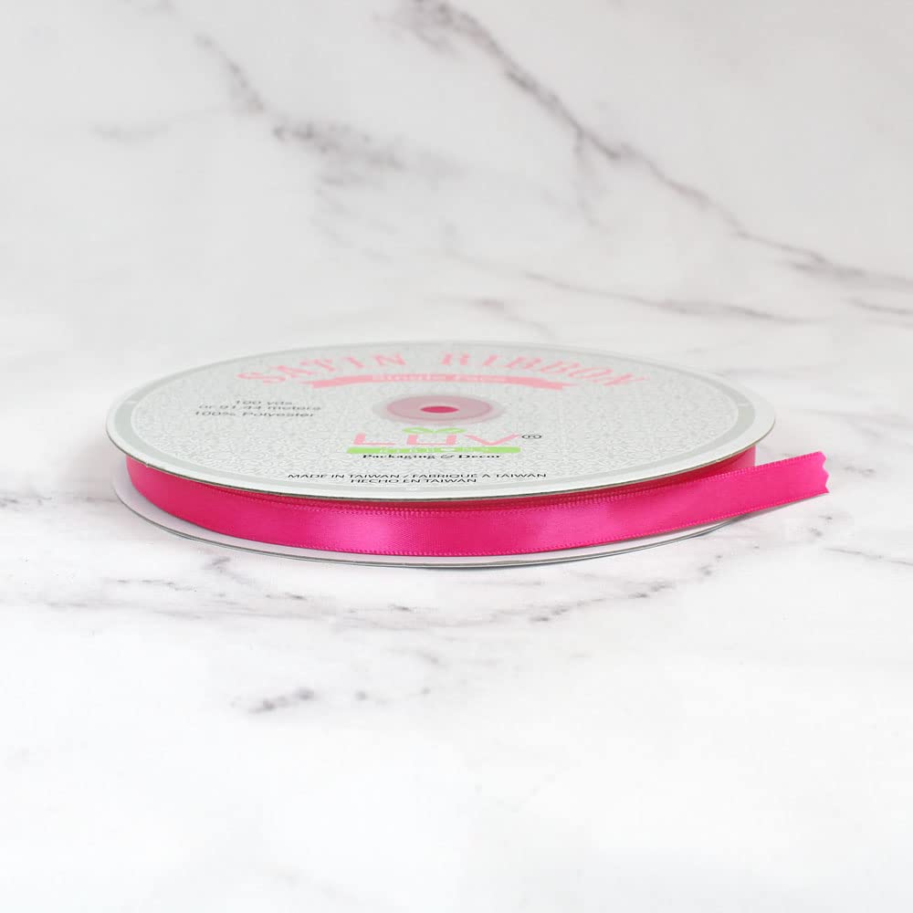 Creative Ideas PSF0308-175 Solid Satin Ribbon, 3/8" by 100 yd, Hot Pink