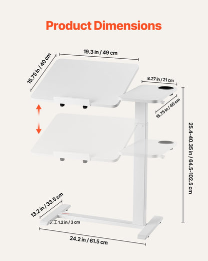 VEVOR Mesa de Cama, Mesa Auxiliar Móvil con Escritorio Abatible y 4 Ruedas Ocultas, Altura y Ángulo Ajustables Escritorio para Portátil con Portavasos para Cama, Hogar, Oficina y Estudio, Blanco