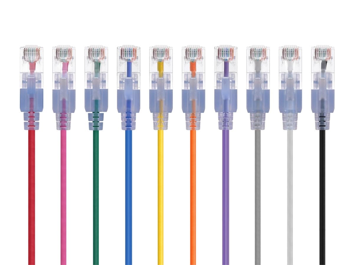 Monoprice SlimRun Cable de Conexión Ethernet Cat6A, 10 Gbit/s - Multicolor - 0.5 Feet - Paquete de 10