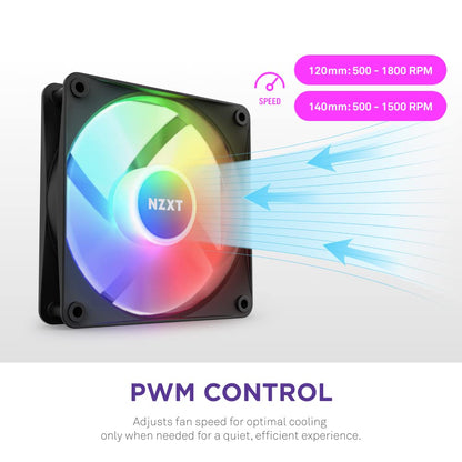 NZXT F120 RGB Core - Ventilador RGB montado en concentrador de 120 mm - 8 LED controlables individualmente, aspas de ventilador semi transparentes - Rodamiento hidrodinámico - Control PWM - Software