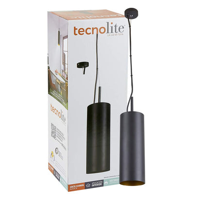 Tecnolite Lámpara Colgante, Base E27, Luz Colgante de Techo Moderno, Color Negro, 100 - 240 V,