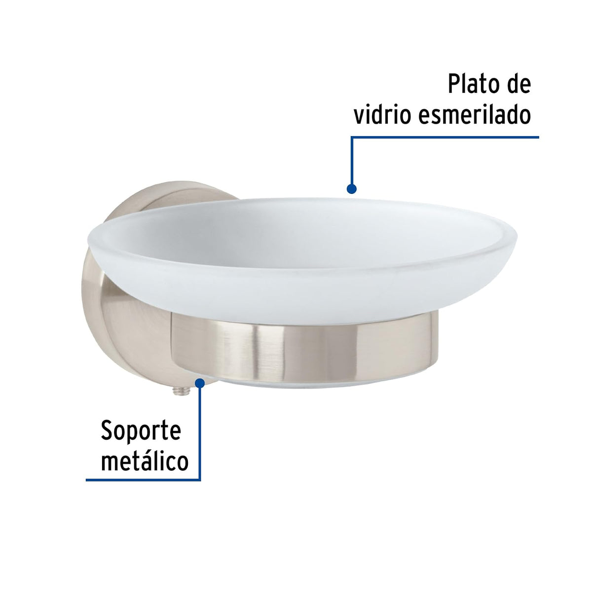 Foset Tubig TBA-74N, Jabonera metálica satín con plato de vidrio