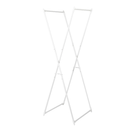 Household Essentials - Perchero Plegable para Ropa, Marco en X de Metal Fuerte, diseño Elegante, Ideal para Invitados y vestidores, portátil y fácil de Usar, se pliega Plano, Color Blanco