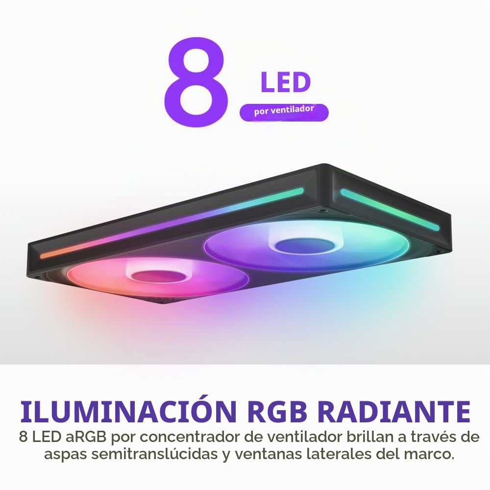 NZXT F280 RGB Core - Ventilador marco único de 280 mm, 2 unidades 140 mm, control de velocidad/iluminación; alta presión estática y flujo de aire, rodamientos dinámicos de fluidos, 8 LED aRGB, negro