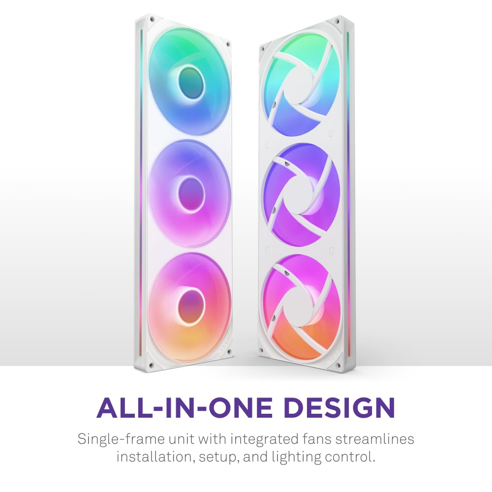 NZXT F420 RGB Core - Unidad de ventilador de un solo marco de 420 mm con 3 ventiladores RGB de 140 mm - Control de velocidad e iluminación, alta presión estática y flujo de aire, rodamientos dinámicos
