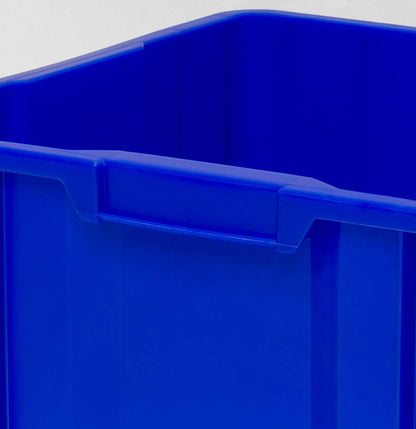 ReadySpace Paquete de 2 contenedores de plástico apilables con parte delantera abierta de alta resistencia, 12 galones, azul (13018BLUERS)