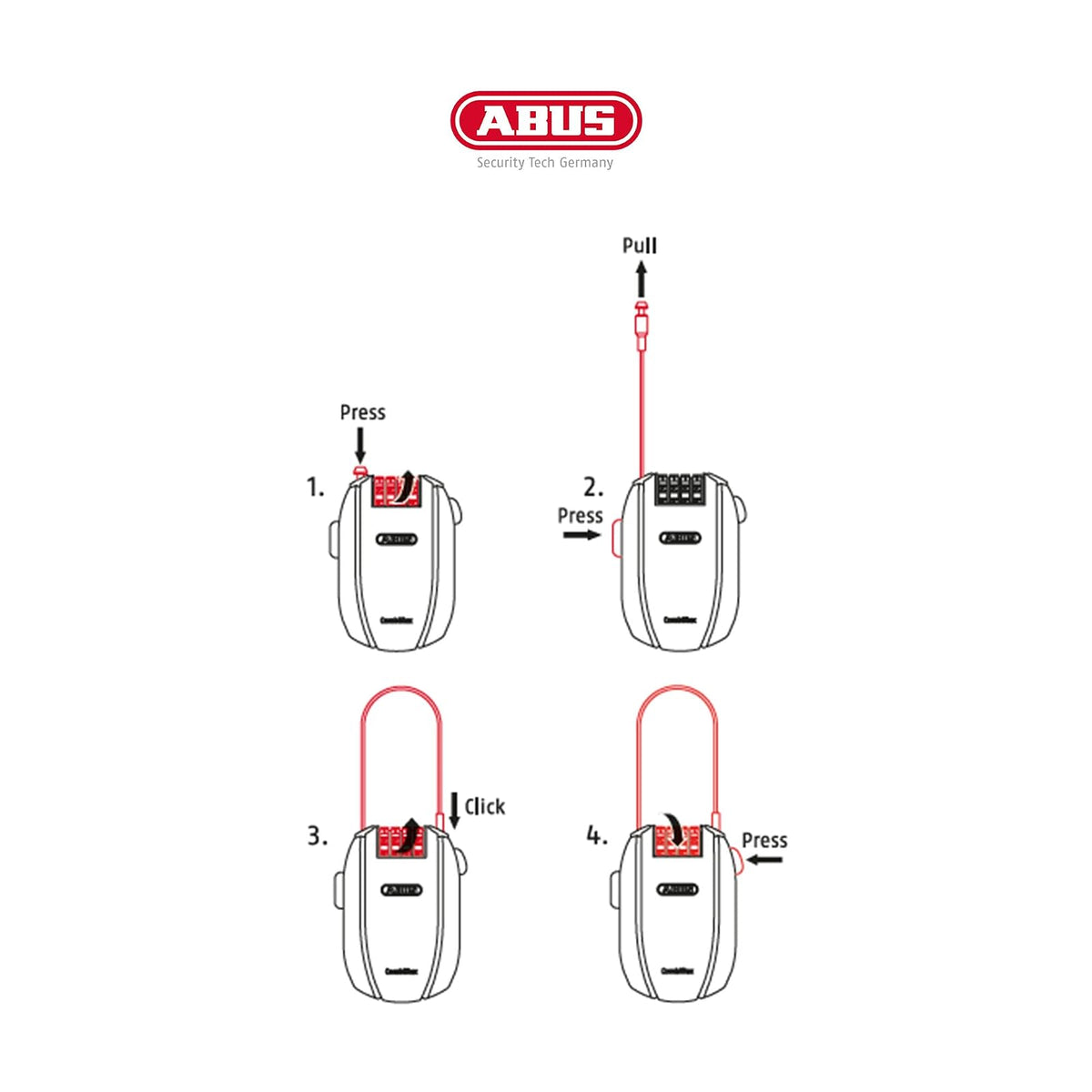 ABUS Cable antirrobo Combiflex – Candado para esquís, casco, cochecito y equipaje – Trip 125 – 125 cm de largo – 3 mm de grosor – con código numérico – Negro
