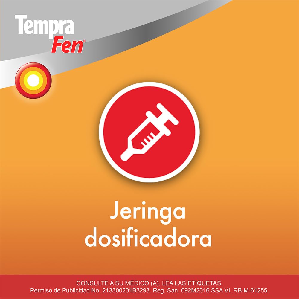 Tempra Fen Suspensión Infantil Fiebre, Dolor e Inflamación Sabor Fresa Ibuprofeno frasco con 100 ml
