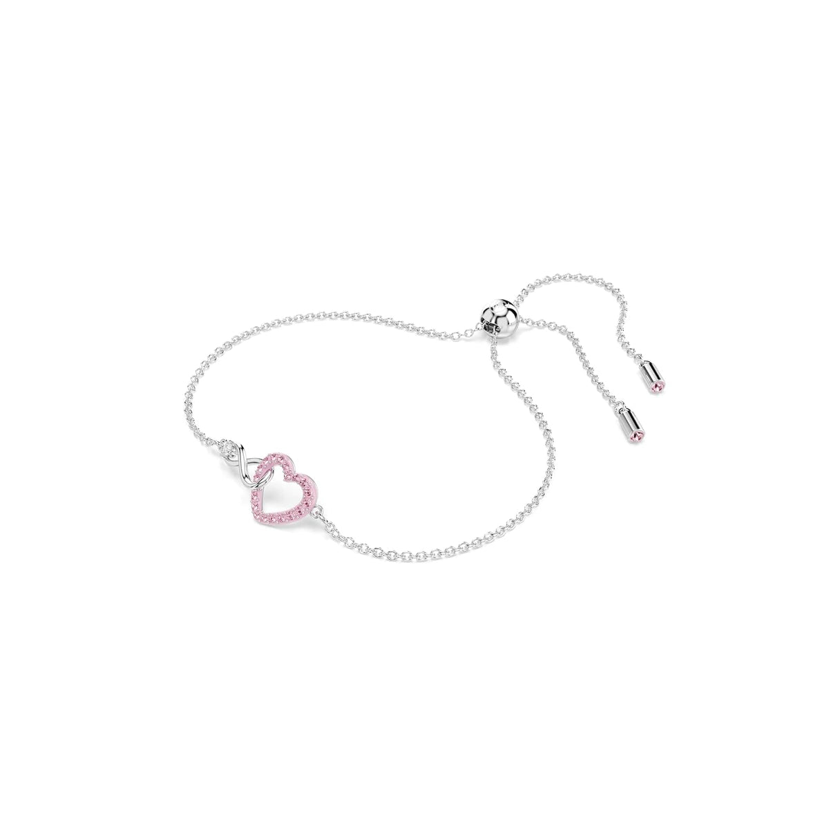 Swarovski Pulsera Hyperbola, Corazón y símbolo del infinito, Rosa, Baño de rodio
