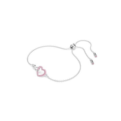 Swarovski Pulsera Hyperbola, Corazón y símbolo del infinito, Rosa, Baño de rodio