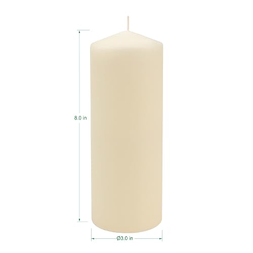 Stonebriar 6 Pack Tall 3 x 8 Inch 80 Hour Long Burning Unscented Ivory Wax Pillar Candles