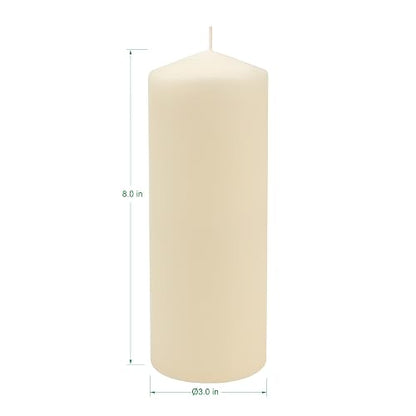 Stonebriar 6 Pack Tall 3 x 8 Inch 80 Hour Long Burning Unscented Ivory Wax Pillar Candles