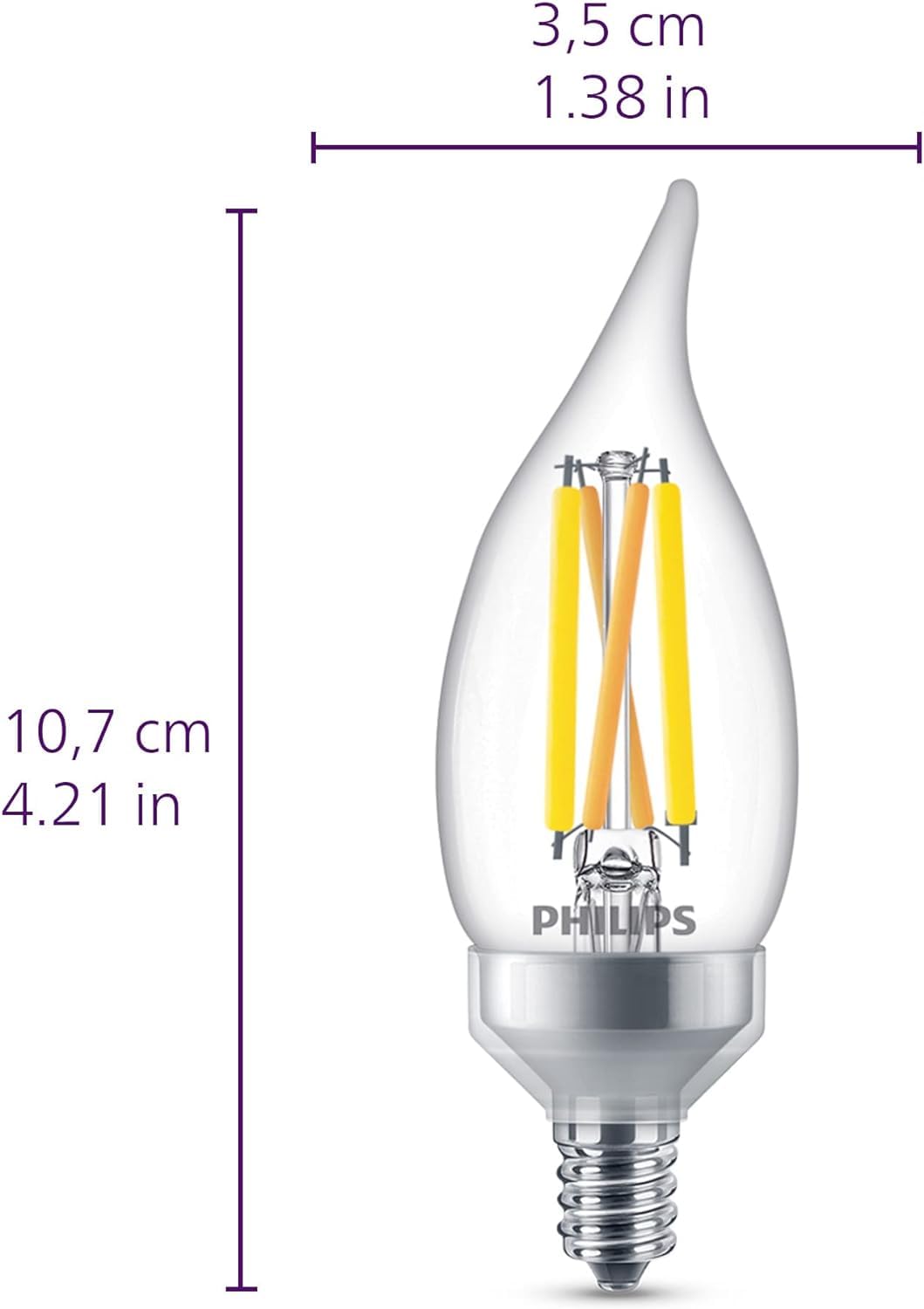 Philips - Bombillas LED BA11 para candelabro - 3 unidades de 25 W, LED, Blanco suave, 185 lúmenes, Base E12, Atenuable, Bajo consumo de energía