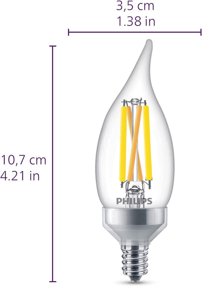Philips - Bombillas LED BA11 para candelabro - 3 unidades de 25 W, LED, Blanco suave, 185 lúmenes, Base E12, Atenuable, Bajo consumo de energía