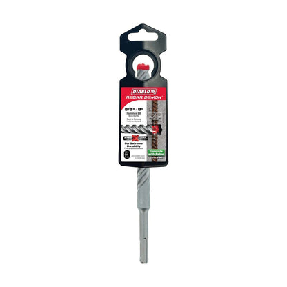 Diablo Rebar Demon SDS-Plus - Broca de martillo de cabeza de carburo completa de 4 cortadores para hormigón y materiales reforzados, 5/8 pulgadas de diámetro, 8 pulgadas de longitud, 6 pulgadas de