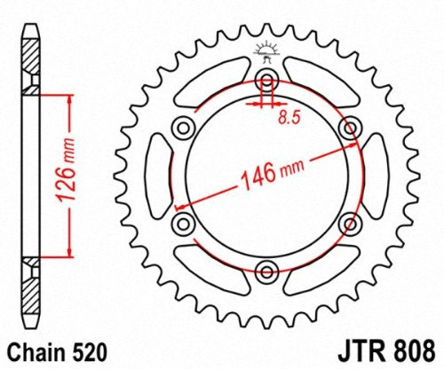 JT Sprockets JTR808.46 46T - Piñón Trasero de Acero, Color Negro