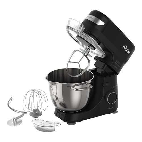 Oster Batidora Planetaria 850 W con 12 Velocidades y Tazón de 4 L | Mezclas homogéneas con cuchilla Quad de acero inoxidable, incluye 4 accesorios, negro, FPSTSMPL2B