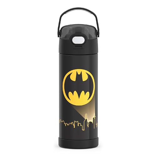 THERMOS FUNTAINER Botella aislada al vacío de acero inoxidable de 16 onzas con tapa de boquilla ancha, Batman