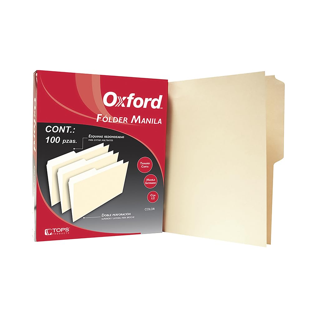 Oxford M750 1/2 Fólder Manila, Tamaño Carta, Ceja 1/2, Caja de 100, color Crema
