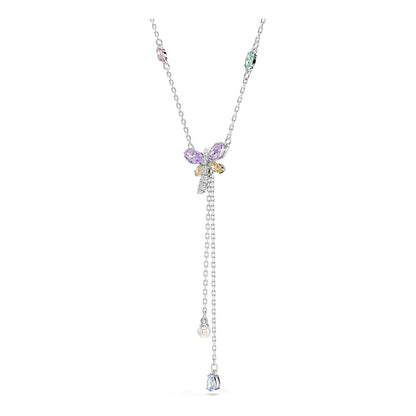 Swarovski x Ariana Grande Colección Oficial de Libélula Motif Jewelry Collection, Broche, Collar con colgante, arete, piedras multicolores de corte mixto, acabado rodio