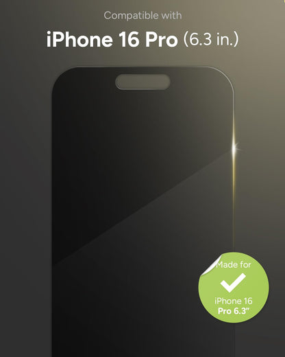 ZAGG Glass Elite - Protector de visualización de privacidad para iPhone 16 Pro, filtro de privacidad de 2 vías, vidrio templado ultrarresistente, 5 veces más fuerte, sin manchas, fácil instalación