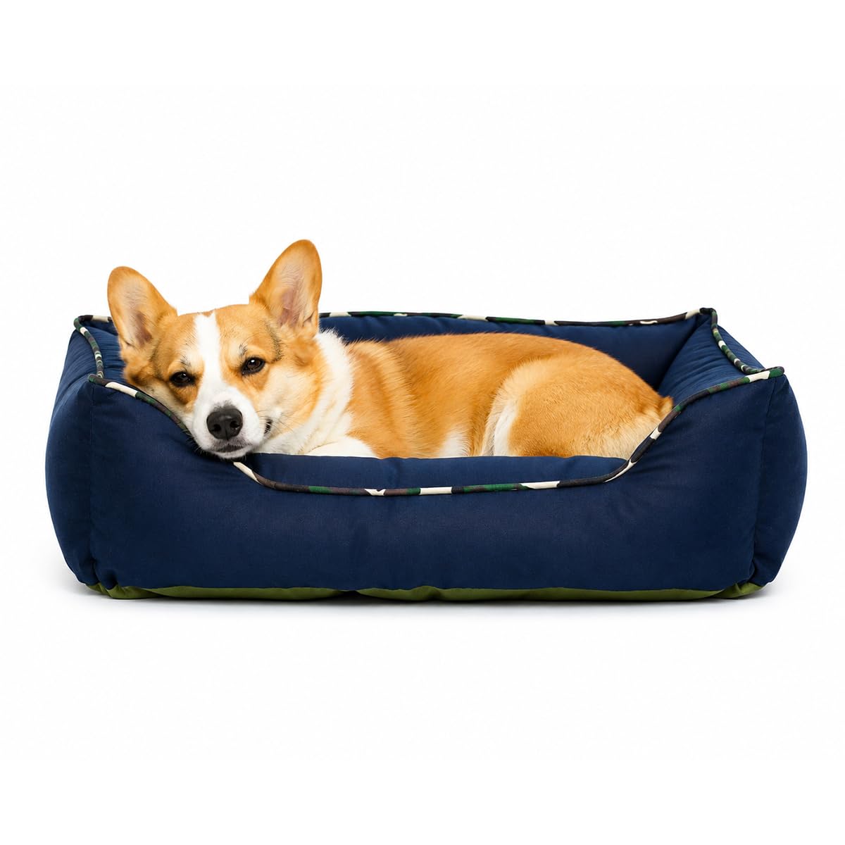 Fancy Pets Cama Corgi para Perros Chica 53 x 44 x 22 cm Azul Cama Acolchada con Orilla Suave Lavable y Resistente para Descanso Diario