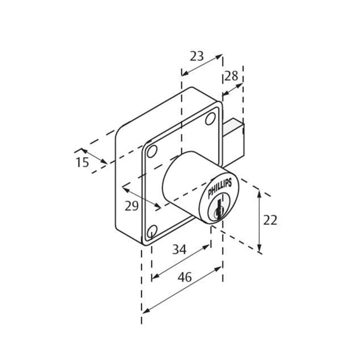 Phillips Cerradura Para Mueble Modelo 250 Derecha/Izquierda Cromo