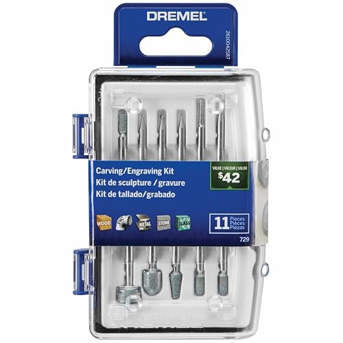 Dremel 729-01 Kit de accesorios para herramientas giratorias para tallar y grabar, incluye brocas de grabado y piedras de molienda, ideal para madera, metal y vidrio