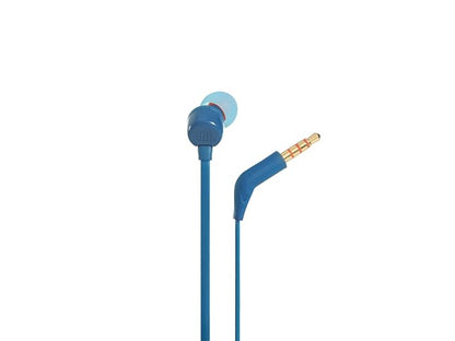 JBL Tune 110 - Auriculares intrauditivos de Sonido de Graves Puro, Control Remoto de 1 botón, micrófono y Cable Plano sin enredos (Azul)