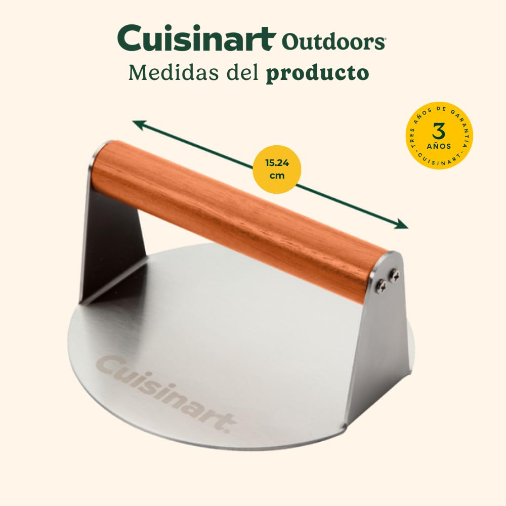 Cuisinart Prensa Hamburguesas Acero Inoxidable 15 cm Smash | Prensa de Hamburguesas de Acero Inoxidable, Borde plano antiadherente, Fácil limpieza, Diseño ideal para lograr una costra