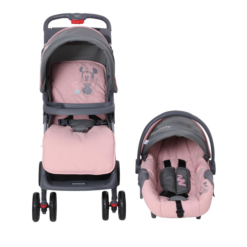 Infanti - Carriola para Bebé Disney Minnie - Travel System - Sistema de Viaje de 0 Meses a 3 Años, Hasta 15 kg - Color Rosa