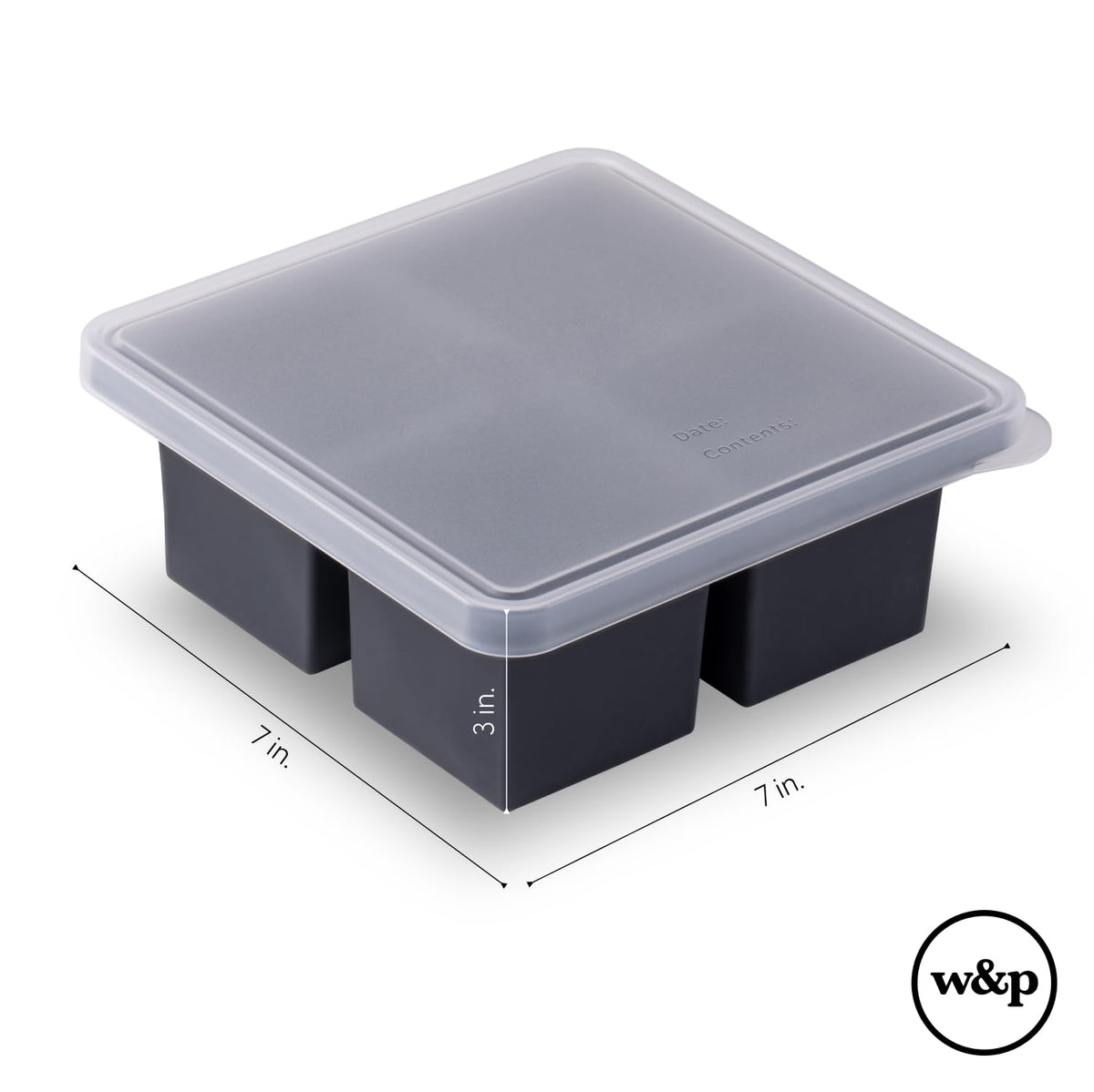 W&P - Bandeja de silicona para congelador con tapa, azul, hace 4 porciones perfectas de 1 taza, congelar y almacenar sopa, caldo, salsa, sobrantes, apto para lavaplatos, 4 tazas