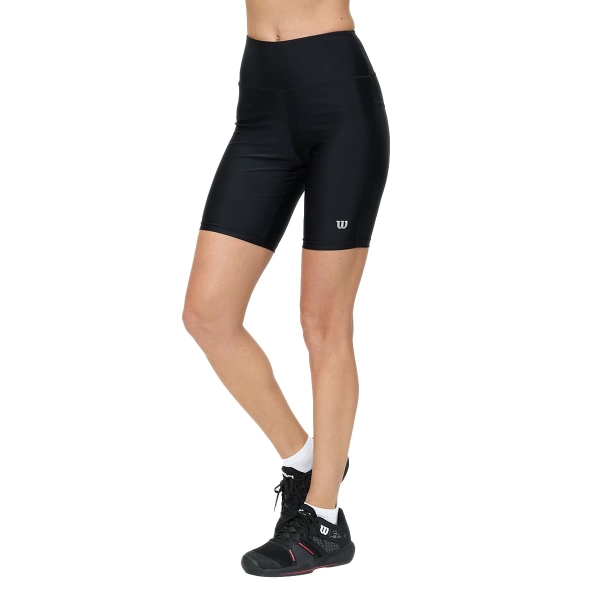 Wilson Licra Tiro Alto Flexible Liso Pantalones Cortos de Yoga Mujer