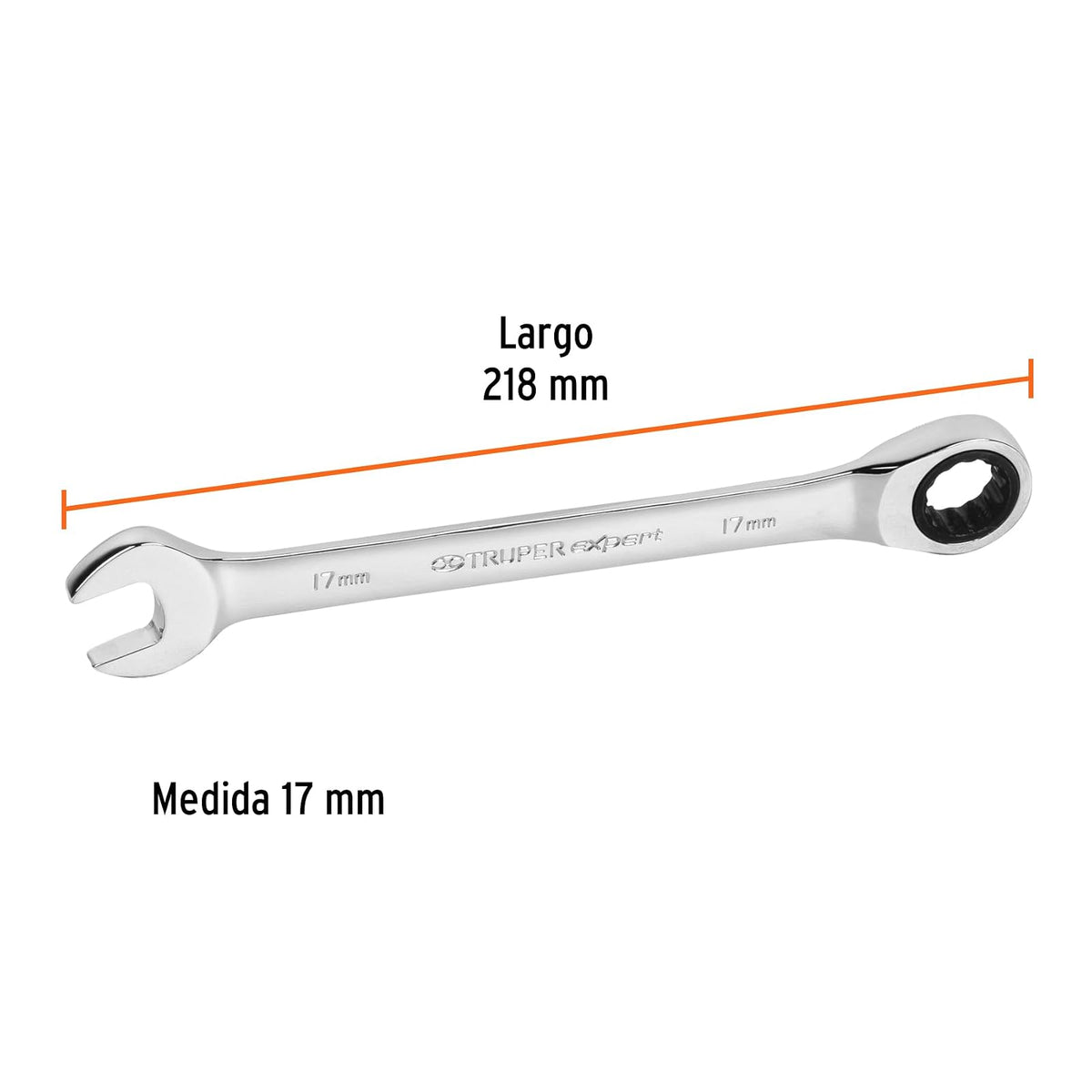 Truper Expert LL-2017MX, Llave combinada con matraca 17 mm x 218 mm largo