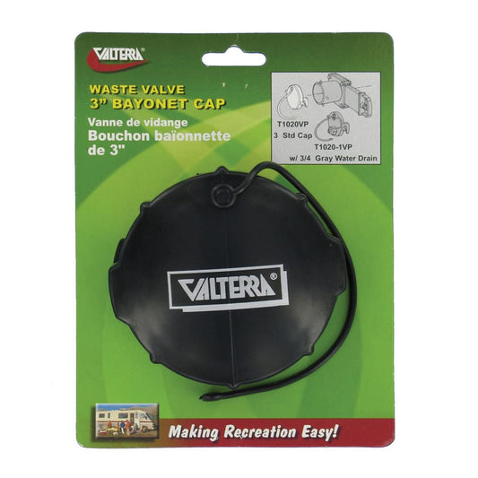 Valterra T1020VP - Tapón de válvula de desagüe (7,62 cm), Color Negro