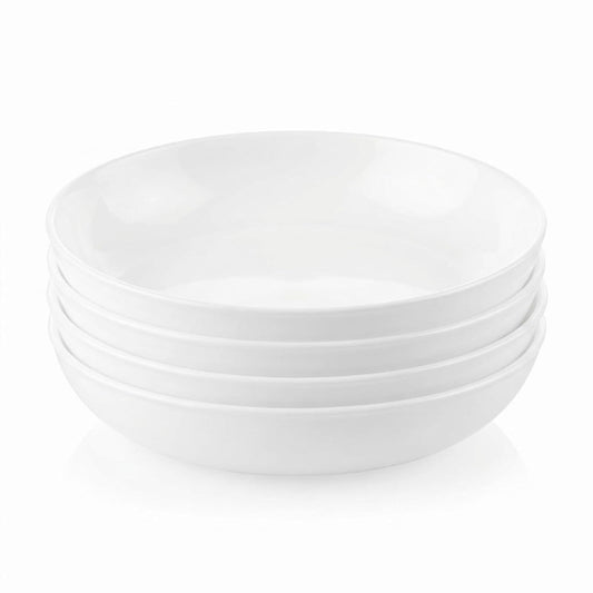 Corelle - Cuencos Versa de 4 piezas para ensalada de pasta y más, servicio para 4, duraderos y ecológicos, juego de cuencos compactos de 30 onzas, aptos para microondas y lavaplatos, color blanco